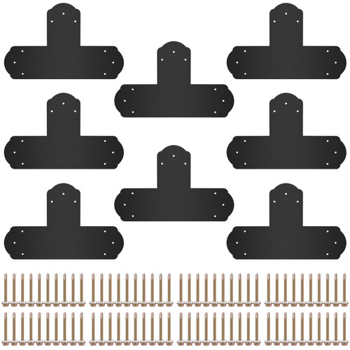 Black T Bracket, 6'' x 6'', 8 PCs Black Powder-Coated T Mending Plate, 16 Gauge Steel T-Shaped Tie Flat Connector with Screws Set, Post to Beam Bracket for Repair Wood Furniture