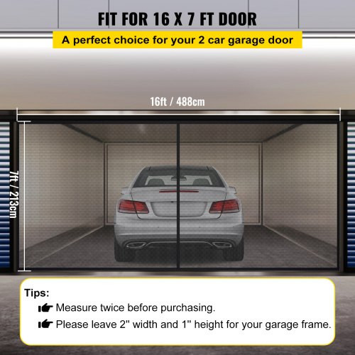 Garage Door Screen, 16 x 7 ft for 2 Cars, 5.2 lbs Heavy-Duty Fiberglass Mesh for Quick Entry with Self Sealing Magnet and Weighted Bottom, Kids / Pets Friendly, Easy to Install and Retractable