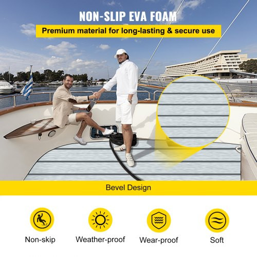Boat Decking Sheet 94.5 X 35.4 Inch 6MM Thick Non-Skid EVA Foam Faux Teak Decking Self-Adhesive Marine Yacht RV Swimming Pool Garden Boat Flooring Sheet (Grey with Black Seam, 94.5" x 35.4")