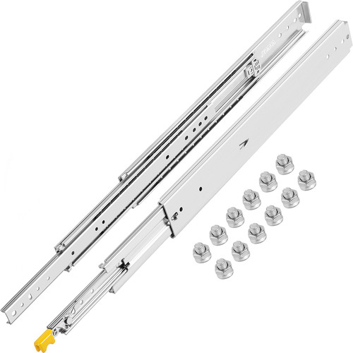 Heavy Duty Drawer Slides 18" Length, Locking Drawer Slides 500lbs Load Capacity Full Extension Drawer Slide 1 Pair Side Mount Ball Bearing Drawer Glides Push to Open Cabinet Industrial Shelf