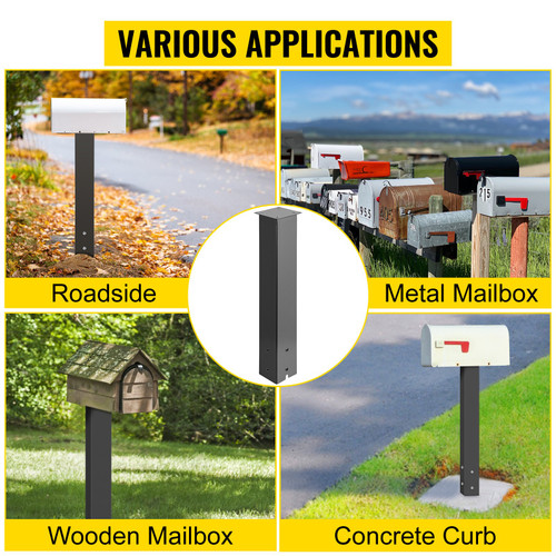 Mailbox Post, 27" High Mailbox Stand, Black Powder-Coated Mail Box Post Kit, Q235 Steel Post Stand Surface Mount Post for Sidewalk and Street