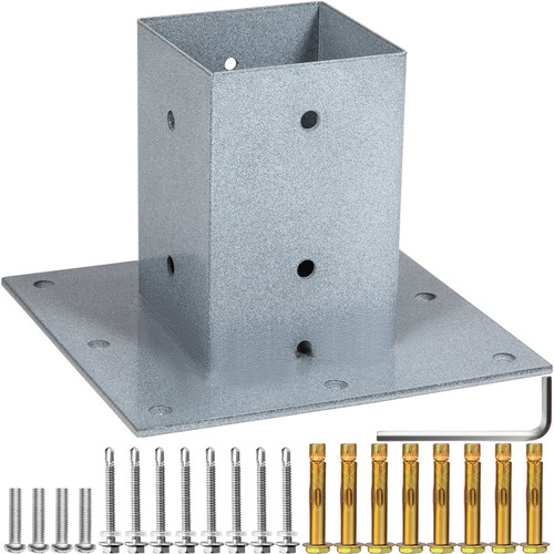 Post Base, 4"x4" Mailbox Base Plate, Granite Powder-Coated Fence Post Anchor, Q235 Steel Deck Post Base, Surface Mount Base Plate for Mailbox Post Deck Supports Porch Railing Post Holders