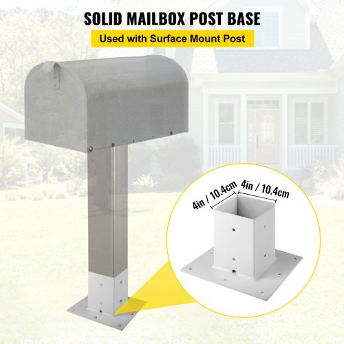 Post Base, 4"x4" Mailbox Base Plate, White Powder-Coated Fence Post Anchor, Q235 Steel Deck Post Base, Surface Mount Base Plate for Mailbox Post Deck Supports Porch Railing Post Holders