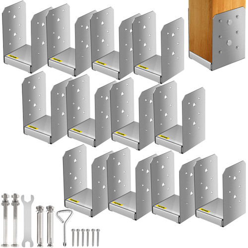 Standoff Post Base 4 x 4"(Inner Size:3.74 x 3.15") 12 PCS Stainless Steel Adjustable Post Base Adjustable Post Anchor with Fiber Drawing Surface and Full Set of Accessories for Rough Size Lumber