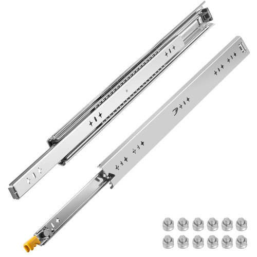 Heavy Duty Drawer Slides 2PCS Drawer Slides 26" Locking Drawer Slides 250LBS Capacity Heavy Duty Slides Three Section Full Extension Drawer Slide Cold-Rolled Steel Industrial Drawer Slides