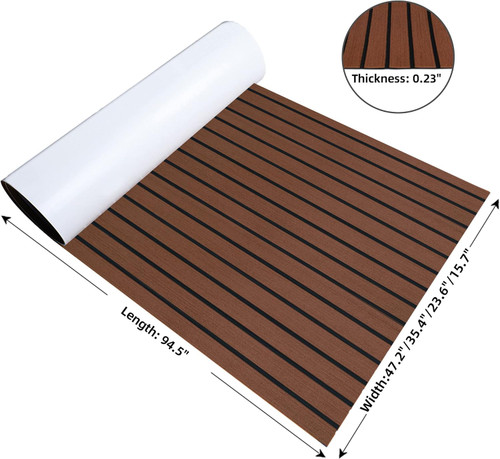 EVA Foam Faux Teak Boat Decking Sheet 94.5 X 47.2 Inch 5MM Thick Non-Skid Self-Adhesive for Marine Yacht RV Swimming Pool Garden Boat Flooring Sheet