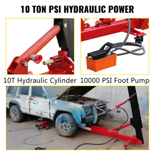 Auto Body Frame Straightener 10 Ton PSI Air Pump Frame Puller Portable Auto Body Puller Frame Straightener with Clamps and 10, 000 PSI hydraulic Foot Pump for Auto Repair Shop