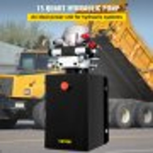 Hydraulic Power Unit 12 Volt Dump Trailer Hydraulic Pump Double Acting 15 Quart Hydraulic Pump Electric Hydraulic Cylinder Pump with Brass Pressure Gauge For Dump Trailer Lift Gates & Trucker
