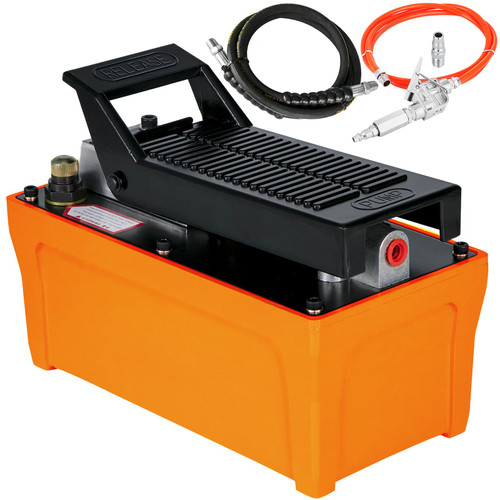 Air Hydraulic Pump 10000 PSI Air Over Hydraulic Pump 1/2 Gal Reservoir Air Treadle Foot Actuated Hydraulic Pump 3/8" NPT with 4.1 ft Hose 2 Connector Single Acting for Car Repair, Orange (Pump Comes Without Oil) Air Hydraulic Pump 10000 PSI Air Over Hydraulic Pump 1/2 Gal Reservoir Air Treadle Foot Actuated Hydraulic Pump 3/8" NPT with 4.1 ft Hose 2 Connector Single Acting for Car Repair, Orange (Pump Comes Without Oil)