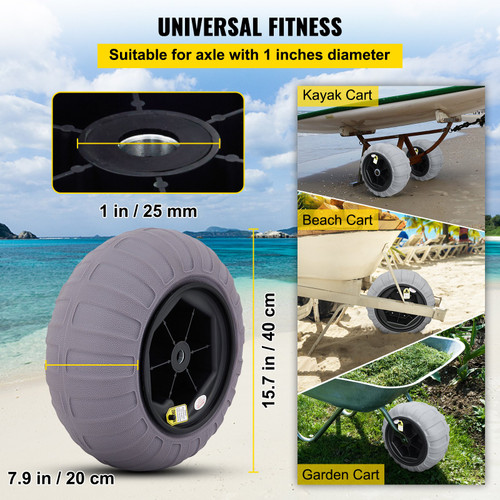 Beach Balloon Wheels, 15.7" Replacement Sand Tires, TPU Cart Tires for Kayak Dolly, Canoe Cart and Buggy w/Free Air Pump, 2-Pack