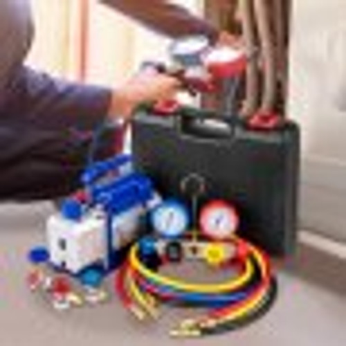 Vacuum Pump 3.6CFM 1/4 HP Single Stage HVAC A/C Refrigeration Kit 5PA Ultimate Vacuum Manifold Gauge Set R12 R22 R134a R404A, Manifold Gauge and 5ft Hose for Air Conditioning Systems Vacuum Pump 3.6CFM 1/4 HP Single Stage HVAC A/C Refrigeration Kit 5PA Ultimate Vacuum Manifold Gauge Set R12 R22 R134a R404A, Manifold Gauge and 5ft Hose for Air Conditioning Systems