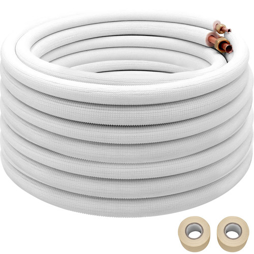 Mini Split Copper Line Set 49.2ft Length, 3/8" & 1/4" OD Copper Pipes for Mini Split Air Conditioner, Flared Copper Lines White Mini Split Line Set for Heat Pump System Line Set for 9000 BTU Mini Split Copper Line Set 49.2ft Length, 3/8" & 1/4" OD Copper Pipes for Mini Split Air Conditioner, Flared Copper Lines White Mini Split Line Set for Heat Pump System Line Set for 9000 BTU