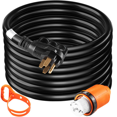 Generator Cord, 15' Generator Power Cord w/ Plug in & Out Pin of Inlet Box Side, 50AMP SS2-50R/CS6375 Style Inlets Cable, 12000W UL Listed Extension Cord, 125/250V Power Generator Cord w/ Strap