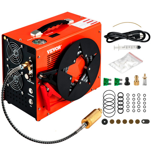 PCP Air Compressor, Auto-stop Powered by DC 12V Car or Home AC 110V/220V, 4500Psi/30Mpa/300Bar w/Built-in Water/Oil Adapter & Cooling Fan for Paintball, Scuba, Air Rifle