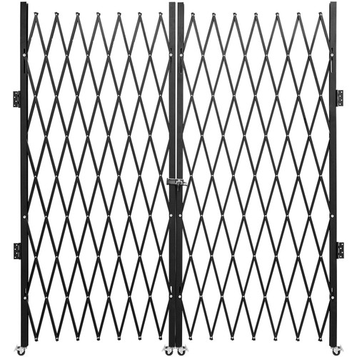 Double Folding Security Gate, 5' H x 10' W Folding Door Gate, Steel Accordion Security Gate, Flexible Expanding Security Gate, 360° Rolling Barricade Gate, Scissor Gate or Door with Keys