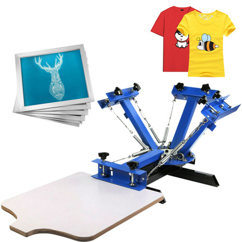 4 Color Screen Printing Machine + 6pcs Frame 12"x16" Aluminum Silk 110 Mesh