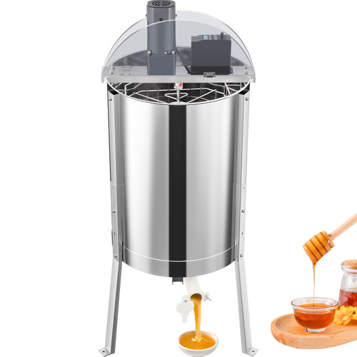 Electric Honey Extractor, 8 Frame Beekeeping Extraction?Only 4 Deep Frames Honey Extractor, Food-Grade Stainless Steel Honeycomb Drum Spinner, Apiary Centrifuge Equipment with Height Adj Stand