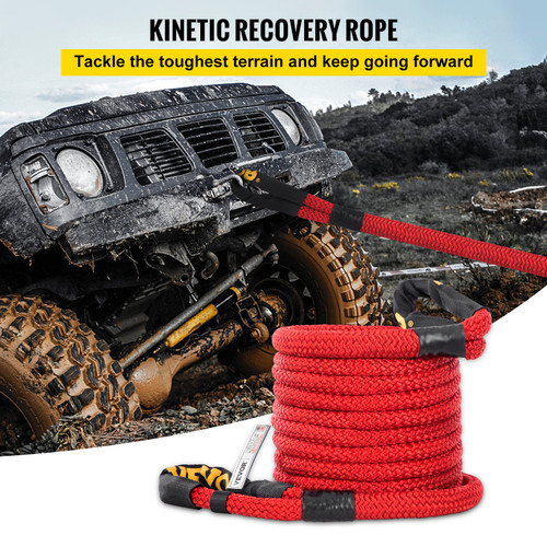 1" x 31.5' Recovery Tow Rope, 33,500 lbs, Heavy Duty Nylon Double Braided Kinetic Energy Rope w/ Loops and Protective Sleeves, for Truck Off-Road Vehicle ATV UTV, Carry Bag Included, Red