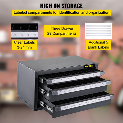 Tap Dispenser Cabinet, Three-Drawer Tap Dispenser, Tap Organizer Cabinet Cold Rolled Steel, 60-Compartment Tap Dispenser and Organizer Cabinet Holder for Metric Size 3-24 mm/0.12-0.94 inch
