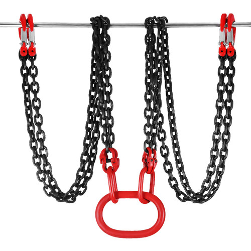 10FT Chain Sling 5/16 Inch X 10 FT Engine Lift Chain G80 Alloy Steel Engine Chain Hoist Lifts 3 Ton with 4 Leg Grab Hooks and Adjuster Used in Mining, Machinery, Ports, Building