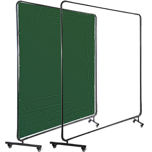 Welding Curtain 6' x 6' Welding Screens, Flame Retardant 3 Panel Welding Curtain with Frame and Wheels, Translucent Welding Shield, Flame Resistance Weld Curtain, Adjustable Size, Green