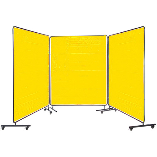 Welding Curtain 6' x 6' Welding Screens Flame Retardant 3 Panel Welding Curtain with Frame and Wheels, Translucent Welding Shield, Flame Resistance Weld Curtain, Adjustable Size, Yellow