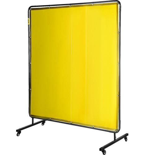 Welding Screen with Frame 6' x 6', Welding Curtain with 4 Wheels, Welding Protection Screen Yellow Flame-Resistant Vinyl, Portable Light-Proof