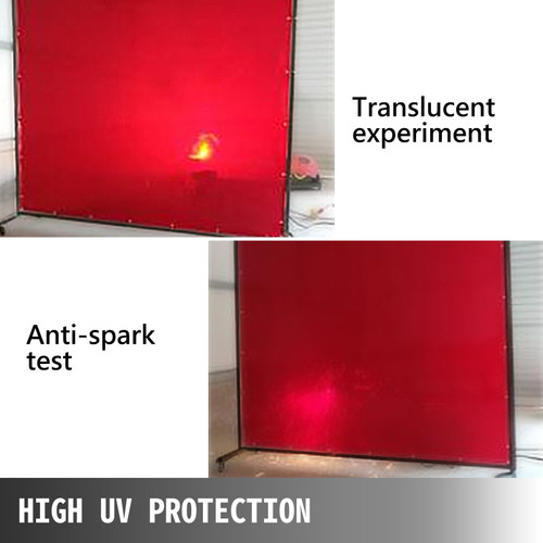 Welding Screen with Frame 8' x 6', Welding Curtain with 4 Wheels, Welding Protection Screen Red Flame-Resistant Vinyl, Portable Light-Proof