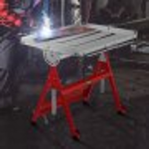 Welding Table, 30" x 20", Steel Industrial Workbench w/ 400lbs Load Capacity, Adjustable Angle & Height, Casters, Retractable Guide Rails, Three 1.6" Slots Folding Work Bench