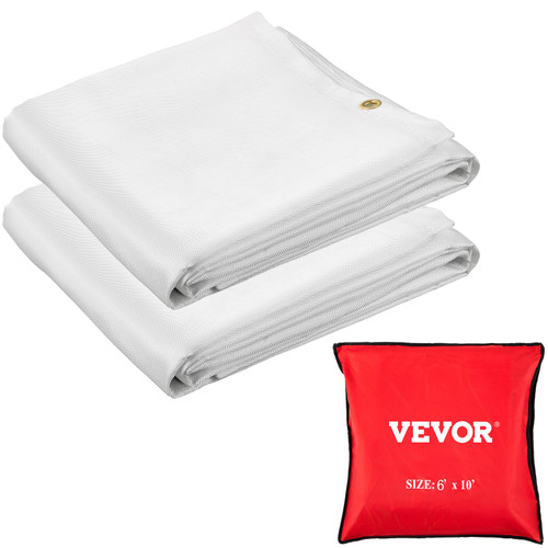 Fire Blankets, 2 Pack Welding Blankets, 6' x 10'yFire Suppression Blanket, 1022y°F Flame Retardant Blanket, WhiteyFire Emergency Blankets, Fiberglass Fire Retardant Blanketywithy8yBrass Grommets
