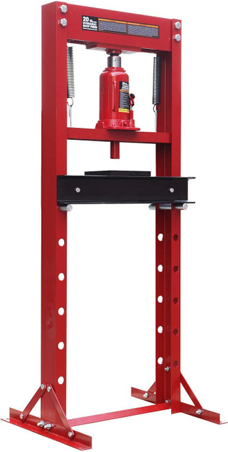 Steel H-Frame Hydraulic Garage/Shop Floor Press with Stamping Plates, 20 Ton (40,000 lb) Capacity, Red