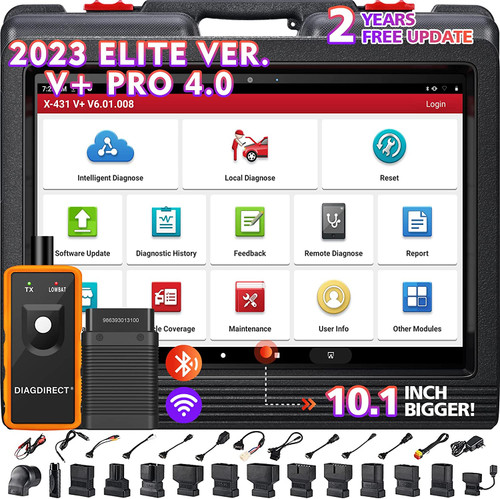 LAUNCH X431 V+ PRO 4.0 2023 Elite Scan Tool, 10.1 Inch Bigger, Work for HD Trucks, Global Version, ECU Online Coding & 35+ Services, AutoAuth FCA SGW, 2-Year Free Update, All System Diagnostic Scanner (X431V+PRO)
