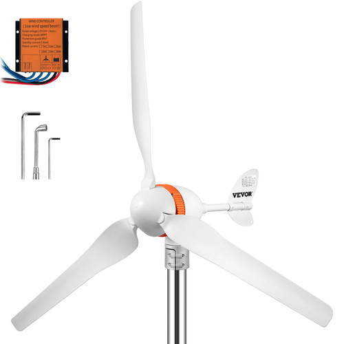 Wind Turbine Generator, 12V/AC Wind Turbine Kit, 400W Wind Power Generator w/Wind & Solar Controller 3 Blades Auto Adjust Windward Direction Suitable for Terrace, Marine, Motorhome, Chalet, Boat