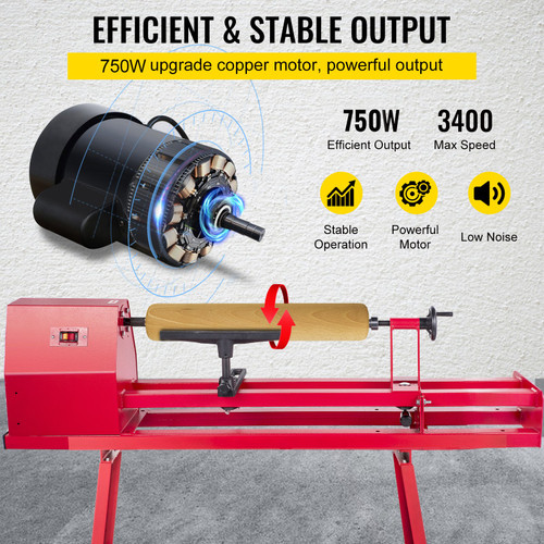 Benchtop Wood Lathe, 14"Ã—51" Power Wood Lathe, 750W mini lathe, 4 Speed 1100-3400RPM Woodworking Wood Lathe, Lathe Machine with 3 Chisels for High Speed Sanding and Polishing of Finished Work