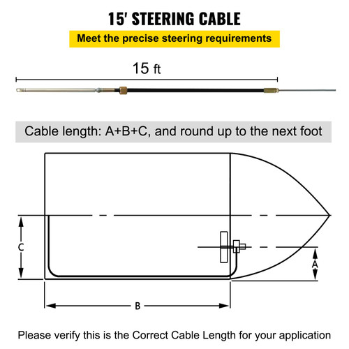 Outboard Steering Kit 15' Outboard Rotary Steering Kit 15 Feet for Boats Steering System