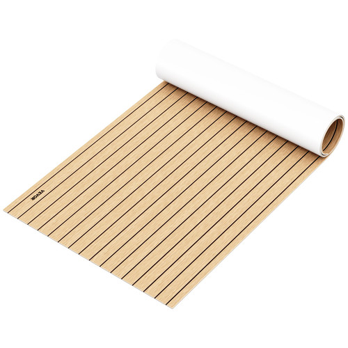 EVA Foam Faux Teak Boat Decking Sheet 90.5 X 35.4 Inch 5MM Thick Boat Flooring Decking Non-Skid Self-Adhesive for Marine Yacht RV Swimming Pool Garden (Golden+Black Seam)