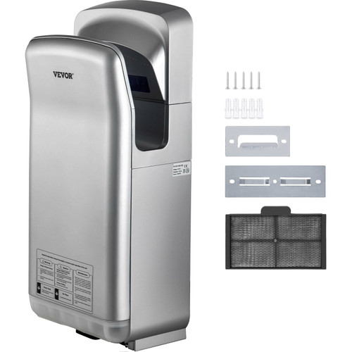 Jet Hand Dryer, Premium Electric Commercial Blade Hand Dryer, ABS Air Dryer Hand with HEPA Filtration Wall Mount Hand Dryer, 1600W 110V Vertical Hand Dryer, High-Speed Automatic Infrared Silver