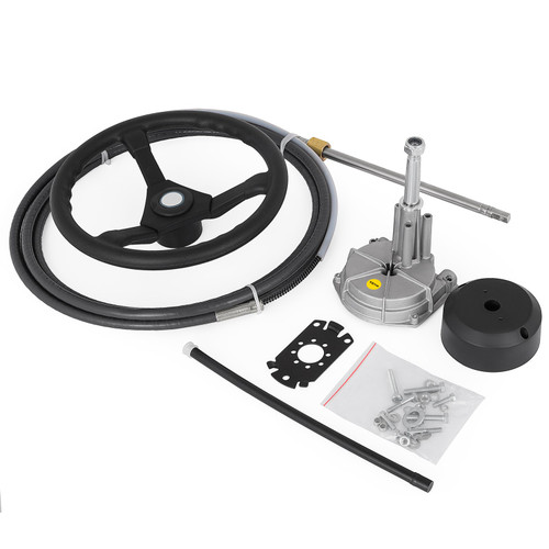 Outboard Steering System 16' Outboard Steering Kit 16 Feet Boat Steering Cable with 13" Wheel Durable Marine Steering System