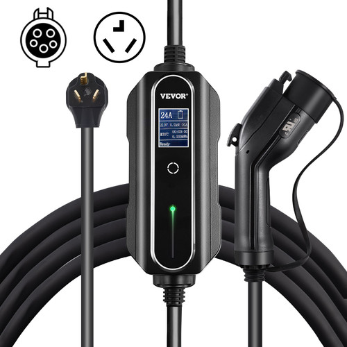 Level 2 EV Charger, 24 Amp 110-240V, Portable Electric Vehicle Charger with 25 ft J1772 Charging Cable NEMA 10-30 Plug, 10/16/20/24A Adjustable Plug-in Home EV Charging Station for Electric Cars