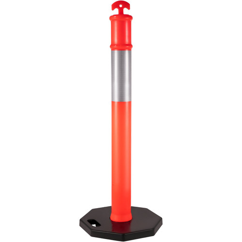 6Pack Traffic Delineator Posts 44 Inch Height, PE Delineator Cones Post Kit 10 inch Reflective Band, Delineators Post with Rubber Base 16 inch for