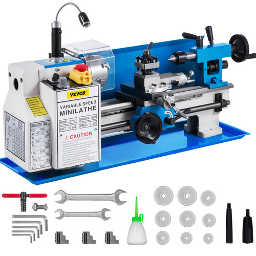 Metal Lathe 7"x12",Precision Bench Top Mini Metal Lathe 550W, Metal Lathe Variable Speed 50-2500 RPM Nylon Gear With A Movable Lamp for Precision