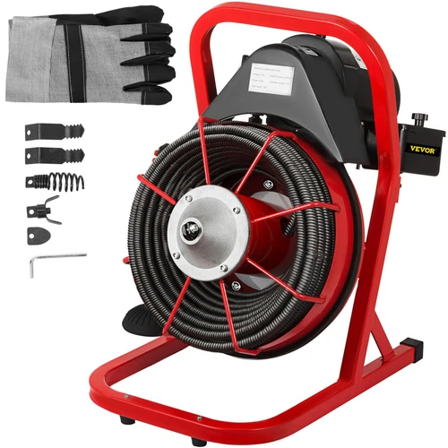 50 Ft x 1/2 Inch Drain Cleaner Machine Best fit 1(25mm) to 4(100mm) Pipes Drain Cleaning Machine Portable Drain Auger Cleaner with 4 Cutters Electric Drain Auger Plumbing Tool (50Ft x 1/2In)