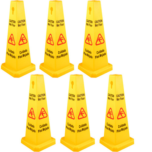6 Pack Floor Safety Cone 26-Inch Wet Floor Sign Yellow Caution Wet Floor Signs 4 Sided Public Safety Wet Floor Cones Bilingual Wet Sign Floor for Indoors and Outdoors