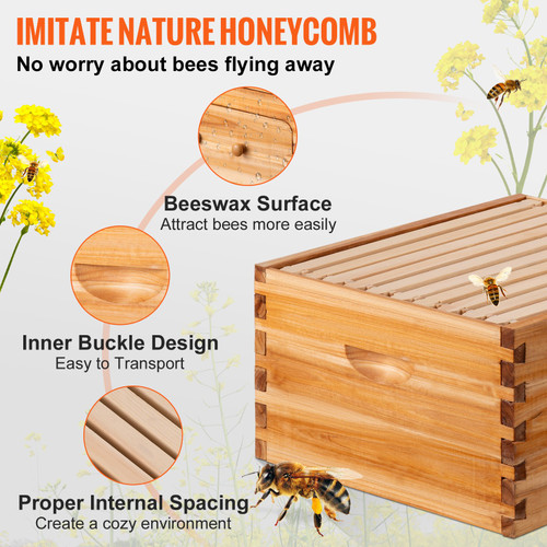 Beehive Box Kit Bee Honey Hive 10 Frames 1 Deep Beeswax Natural Fir Wood