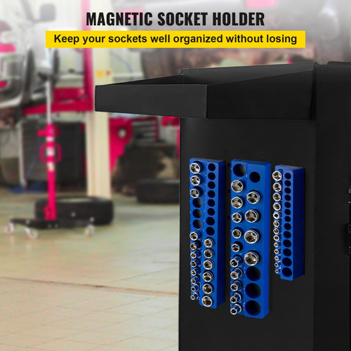 Magnetic Socket Organizer Socket Holder 3 pcs 1/2, 3/8, 1/4-in Metric Blue