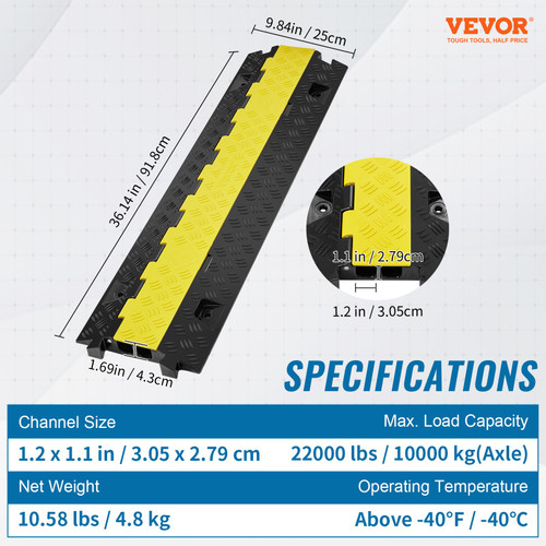 2 Channel Cable Protector Ramp 22000 lbs Load TPU Wire Cable Cover Ramp