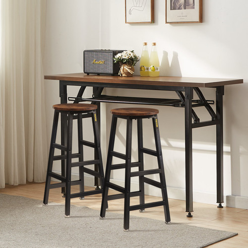 Rustic Bar Stools 2 Set Counter Height Round Bar Chair with Footrest 27.6"
