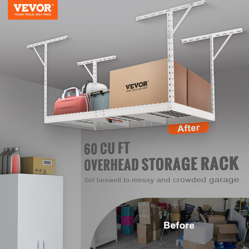 Overhead Adjustable Garage Storage Rack 36x72in Ceiling Rack 550lbs White