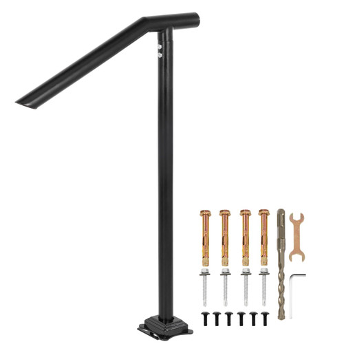 VEVOR 3Ft Step Railing, Iron Stair Handrail Floor Mounted Sturdy Black Arched Handrails for Outdoor Indoor Steps Fits 2 to 3 Steps
