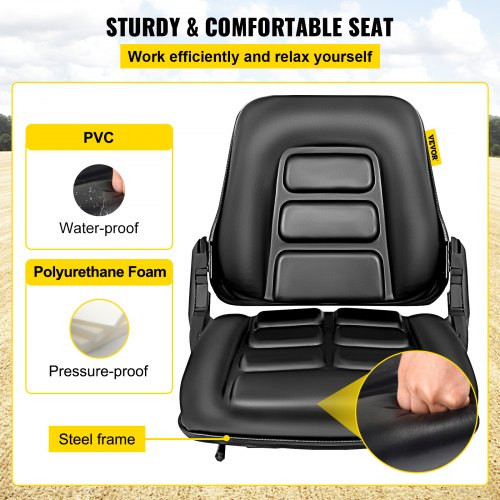 Universal Forklift Seat Folding Replacement, Fulll Suspension Seat With 180° Adjustable Backrest Angle, Fits Most Heavy Mechanical Seat